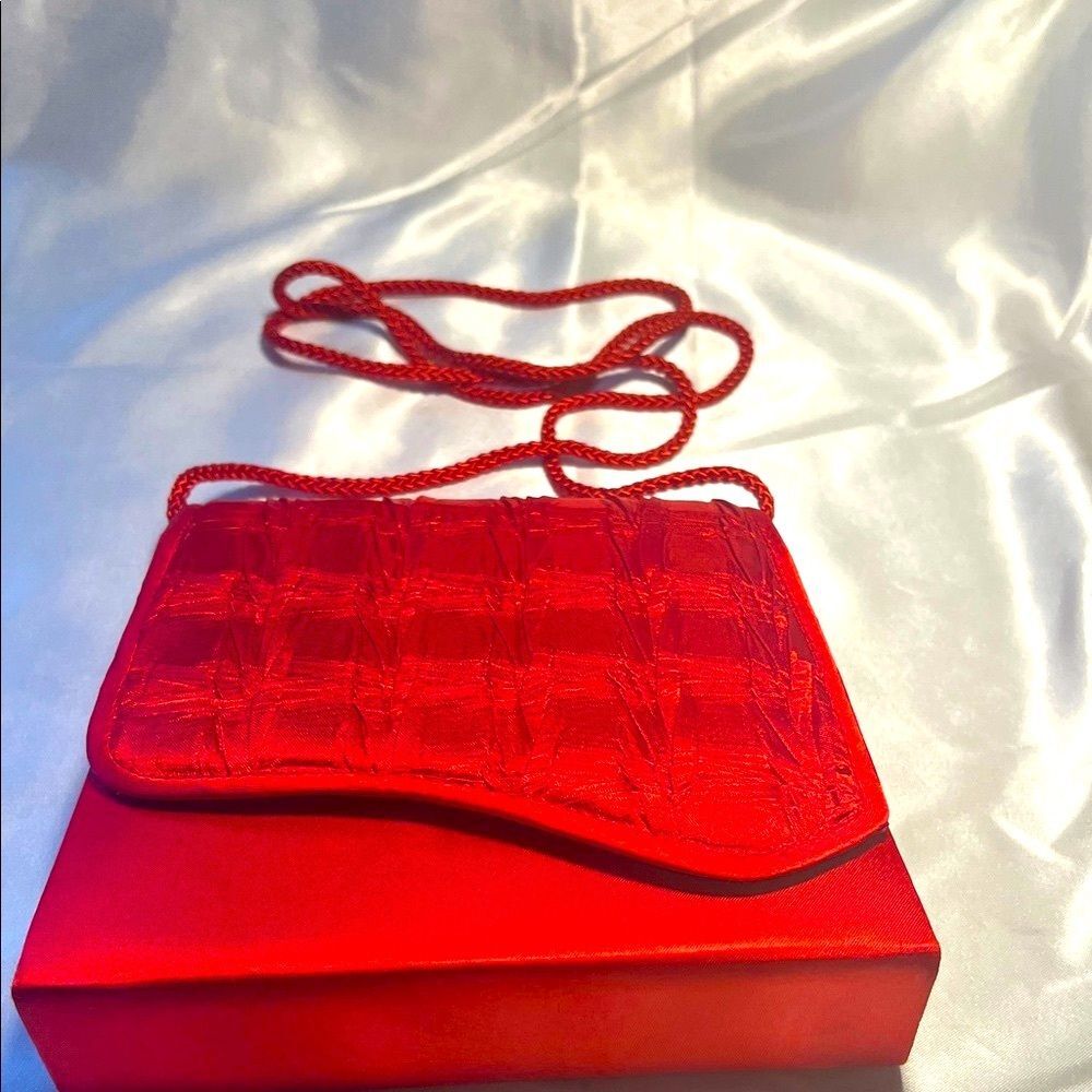 Sasha Red Satin Clutch with Chain Strap